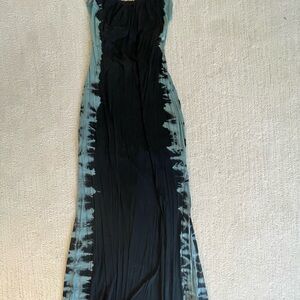 Black and Blue Tie-Dye Maxi Dress